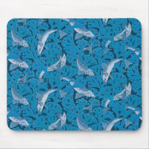 Vintag Blauer Fisch und Meeresalgen: Jugendstil Mousepad