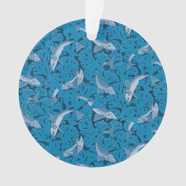 Vintag Blauer Fisch und Meeresalgen: Jugendstil Ornament (Vorderseite)