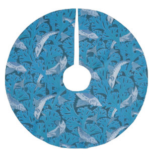 Vintag Blauer Fisch und Meeresalgen: Jugendstil Polyester Weihnachtsbaumdecke