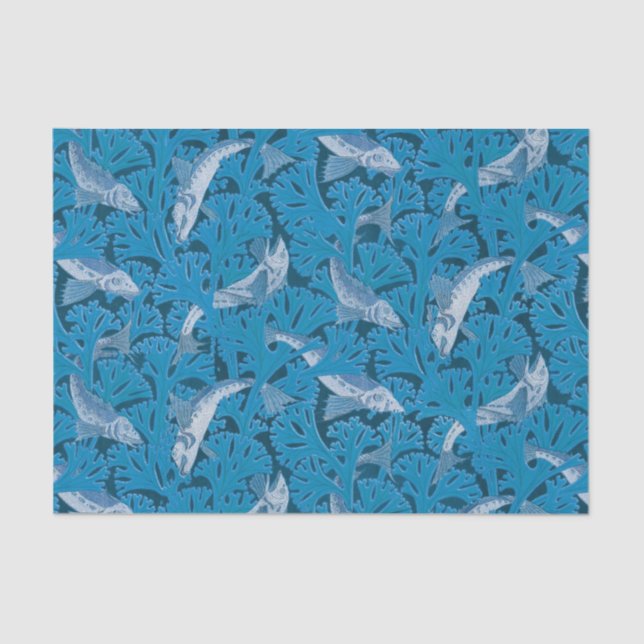 Vintag Blauer Fisch und Meeresalgen: Jugendstil Seidenpapier (Vorderseite)
