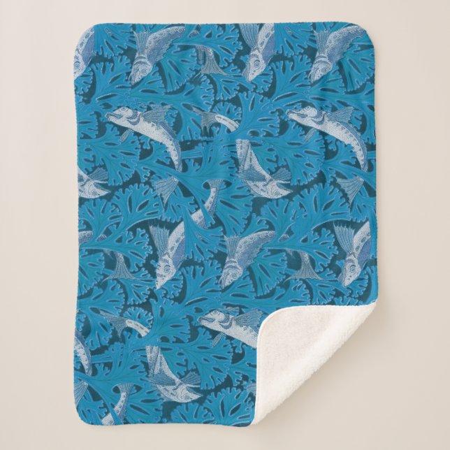 Vintag Blauer Fisch und Meeresalgen: Jugendstil Sherpadecke (Vorderseite)