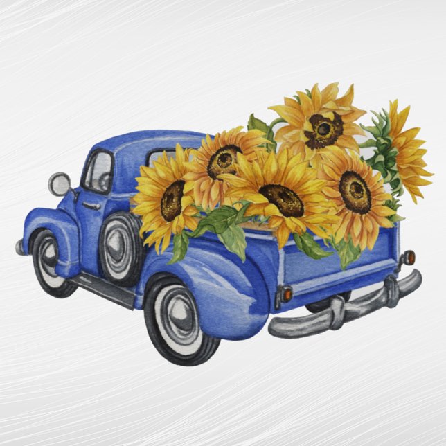Vintag Blauer LKW Sonnenblumen Aufkleber (Von Creator hochgeladen)