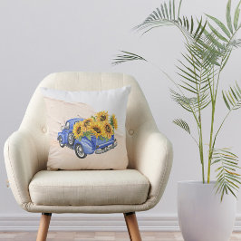 Vintag Blauer LKW Sonnenblumen Kissen