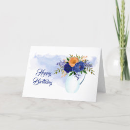 Vintag Blauer Orangen Wasserfarbe Geburtstag Karte