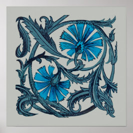 Vintag-blaues antikes Grafikdesign der Blume Poster
