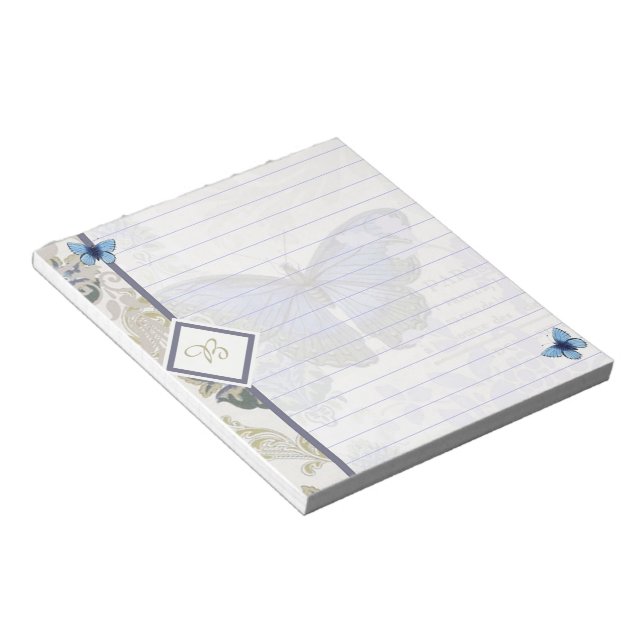Vintag-blaues Schmetterlingstitel Notizblock (angewinkelt)