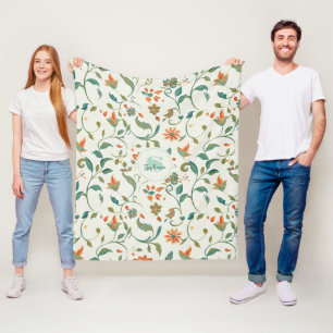 Vintag blaugrüne Blätter und orangefarbenes Blumen Fleecedecke