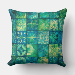 Vintag-blaugrünes geometrisches Mosaik Kissen