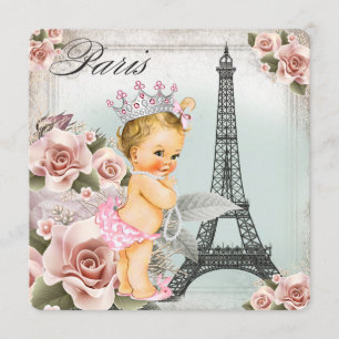 Vintag Blonde Princess Paris Babydusche Einladung