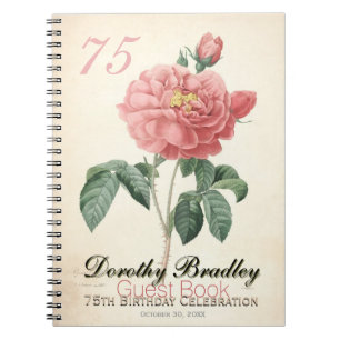 Vintag Blooming Rose 75. Geburtstag Gästebuch Notizblock
