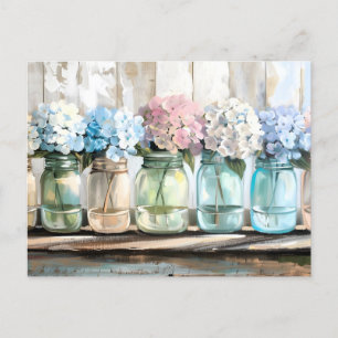 Vintag Blossom Hydrangea Mason Jars Feiertagspostkarte