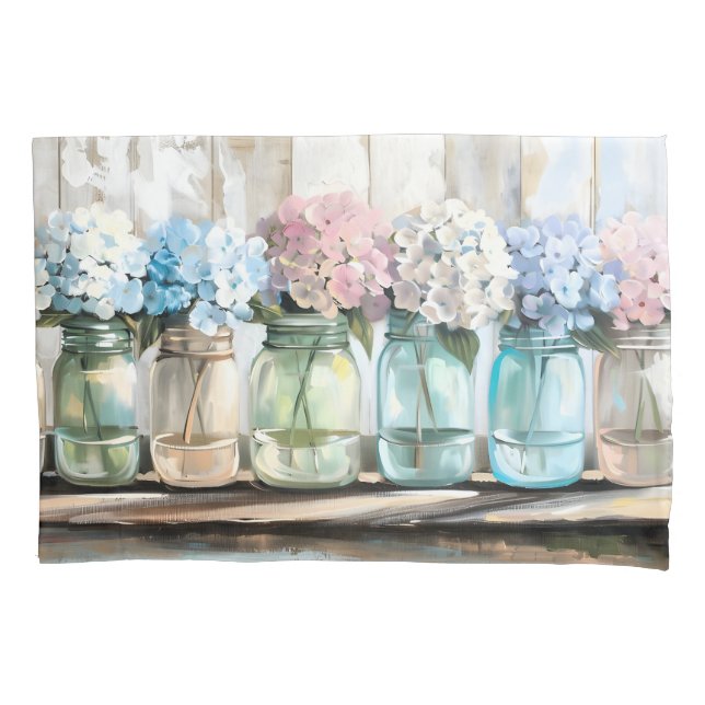 Vintag Blossom Hydrangea Mason Jars Kissenbezug (Vorderseite)