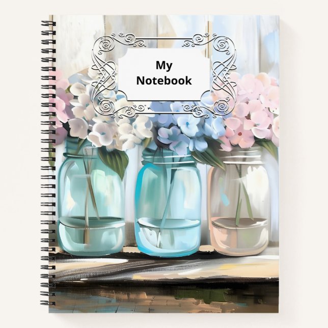 Vintag Blossom Hydrangea Mason Jars Notizbuch (Vorderseite)