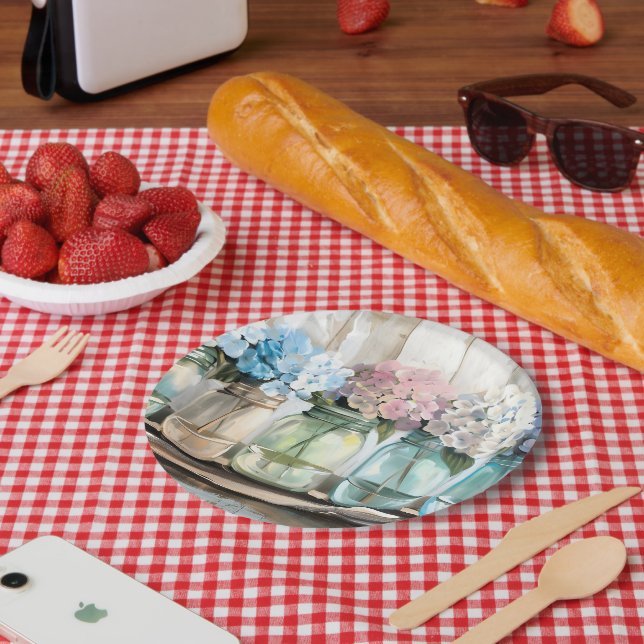 Vintag Blossom Hydrangea Mason Jars Pappteller (Picknick)