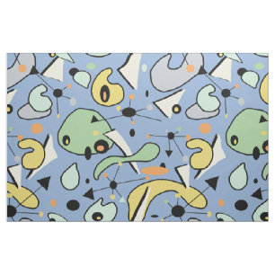 Vintag Blue 1950s Atomic & Kidney Formen Nahtlos Stoff