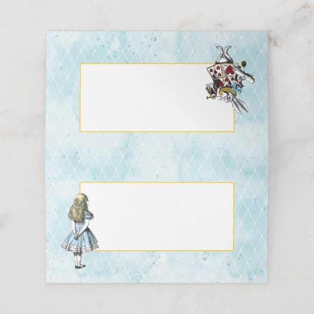 Vintag Blue Alice und Mr. Rabbit Platzkarte (Außenseite Aufgefaltet)