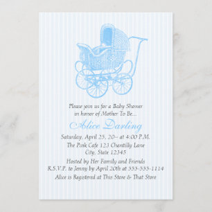 Vintag Blue Baby Carriage Baby Dusche Einladung