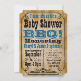 Vintag Blue Baby Shower GRILLEN Barbeque Baby-Q Einladung