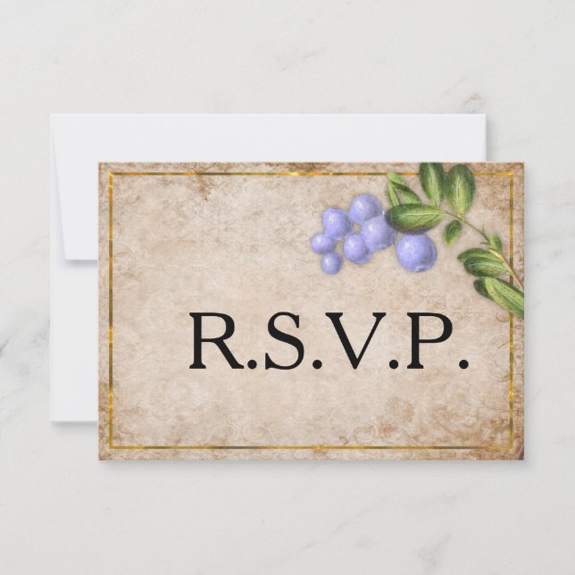 Vintag Blue Berries Wedding RSVP (Vorderseite)