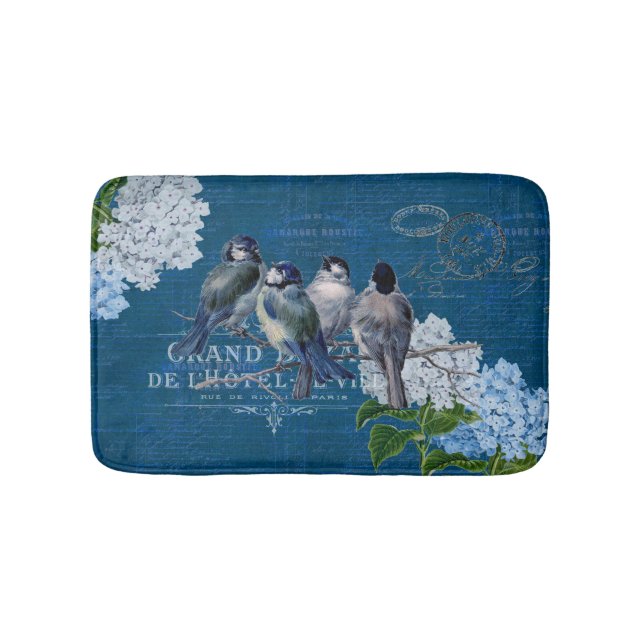 Vintag Blue Birds Blume Französisch Bath Mat Badematte (Vorderseite)
