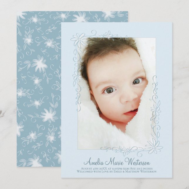 Vintag Blue Birth Announcement Boy Einladung (Vorne/Hinten)