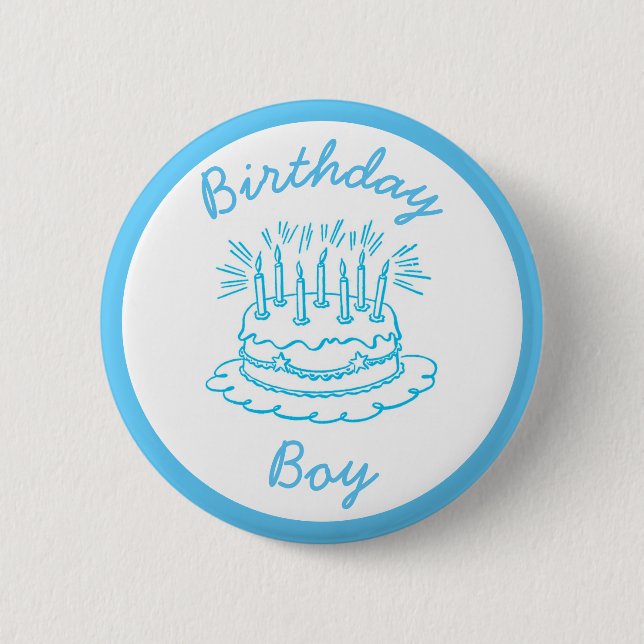Vintag Blue Birthday Cake Button (Vorderseite)