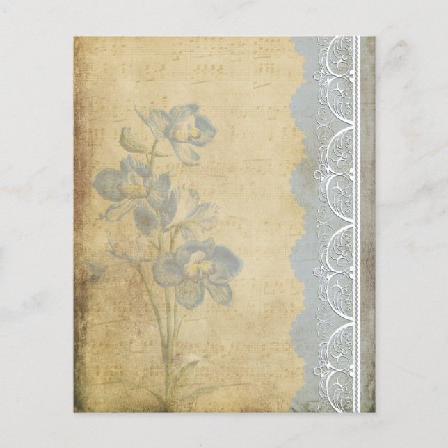 Vintag Blue Blume & Lace Scrapbook Paper (Vorderseite)
