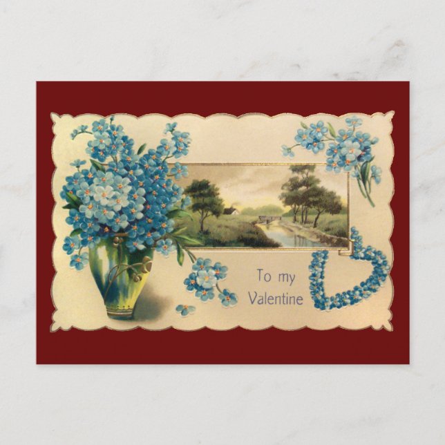 Vintag Blue Blume Valentine Postkarte (Vorderseite)