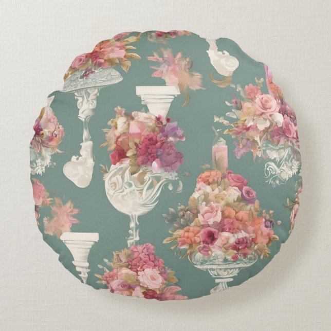 Vintag Blue Bouquet Rundes Kissen (Vorderseite)