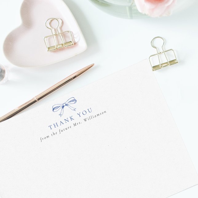 Vintag Blue Bow Future Mrs. Brautparty Dankeskarte (Von Creator hochgeladen)