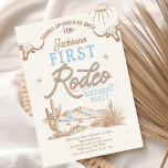 Vintag Blue Boys First Rodeo 1. Geburtstag Einladung<br><div class="desc">Vintag Blue Boys First Rodeo 1. Geburtstag Einladung Blau und braun Junge Vintagen Stil erste Rodeo-Geburtstagseinladung mit einer Wüstenlandschaft mit Kakteen,  einsamen Kühen,  Sonne und einer Seilrichtung. Die erste Einladung dieses Jungen zum Rodeo-Geburtstag ist ideal für Jungen,  die im wilden Westen zum ersten Geburtstag feiern.</div>