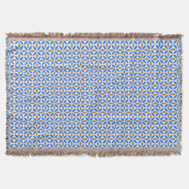 Vintag Blue Brown Barcelona Petals Geometric Tile Decke (Vorderseite)