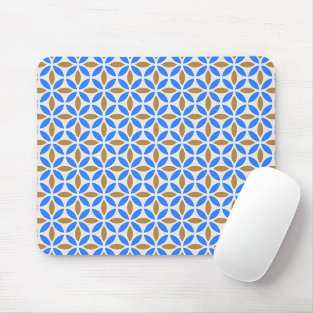 Vintag Blue Brown Barcelona Petals Geometric Tile Mousepad (Mit Mouse)