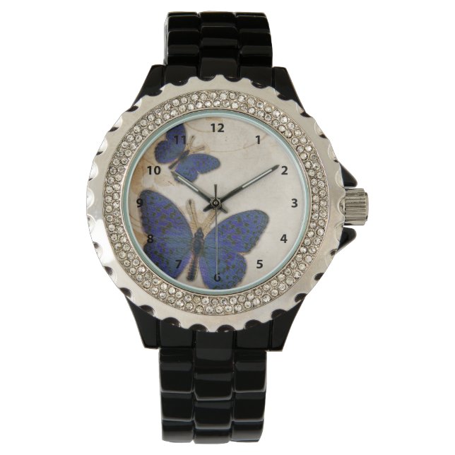Vintag Blue Butterfly Armbanduhr (Vorderseite)