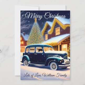 Vintag Blue Car - Frohe Weihnachten