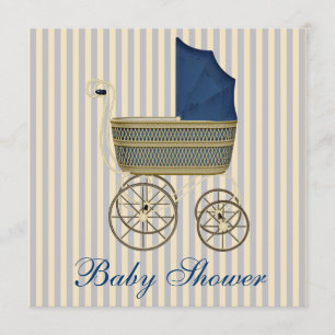 Vintag Blue Carriage Pram Vintag Baby Boy Dusche Einladung