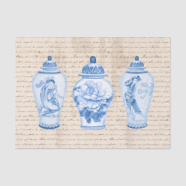 Vintag Blue Chinoiserie Ginger Jars Decoupage Seidenpapier (Vorderseite)