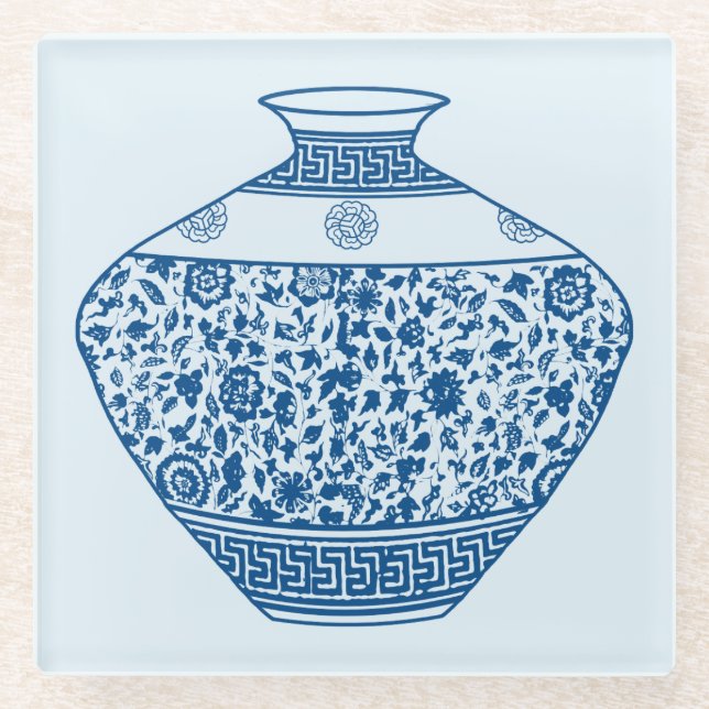 Vintag Blue Chinoiserie Vase Ginger Jar Glasuntersetzer (Vorderseite)