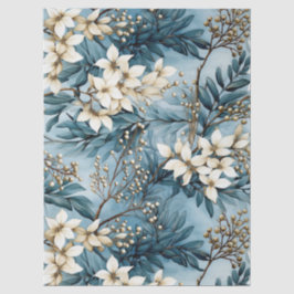 Vintag Blue Christmas Florals Decoupage Seidenpapier