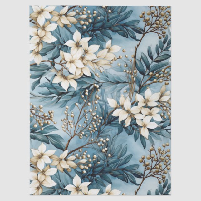 Vintag Blue Christmas Florals Decoupage Seidenpapier (Vorderseite)
