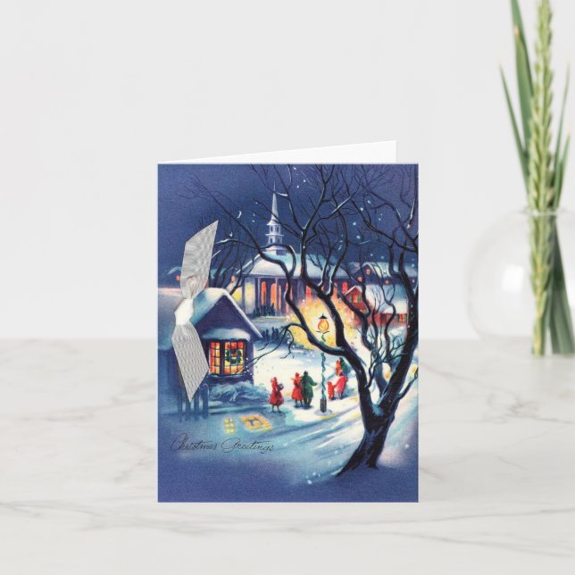 Vintag Blue Christmas Scene Card Karte (Vorderseite)