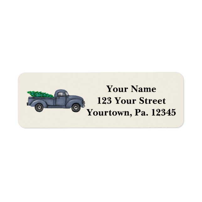 Vintag Blue Christmas Tree Truck Address Labels (Vorne)