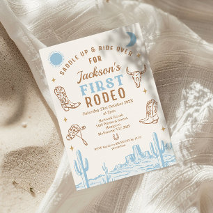 Vintag Blue Cowboy First Rodeo 1. Geburtstag Einladung