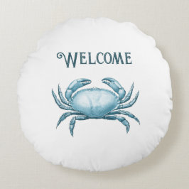 Vintag Blue Crab Nautic Wildlife Beach House Rundes Kissen