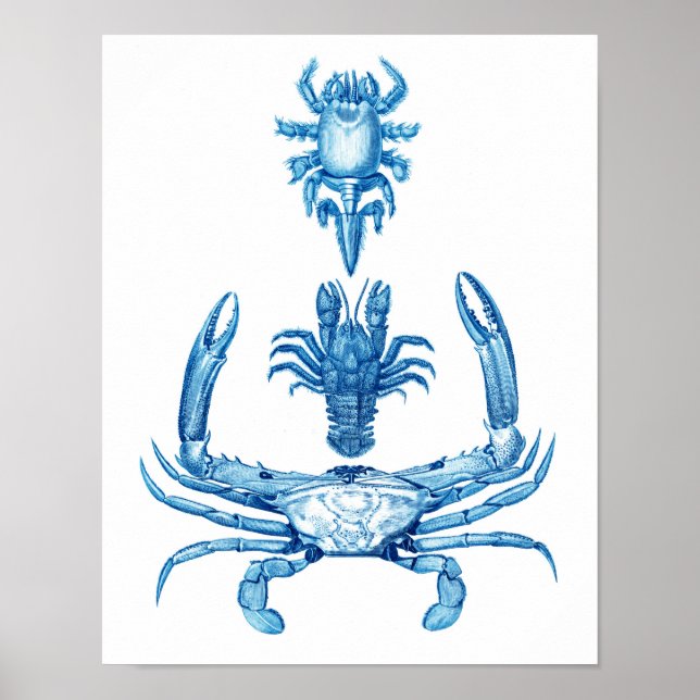 Vintag Blue Crabs Poster No.5 Beach Deco (Vorne)