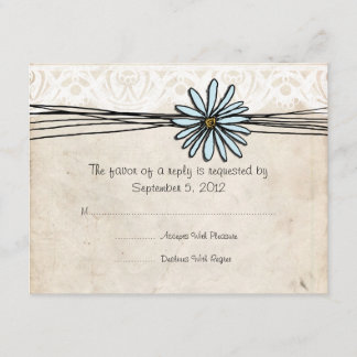 Vintag Blue Daisy Wedding RSVP Karte