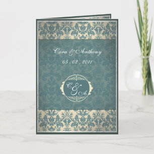Vintag Blue Damask Hochzeit Dankeschön Karte