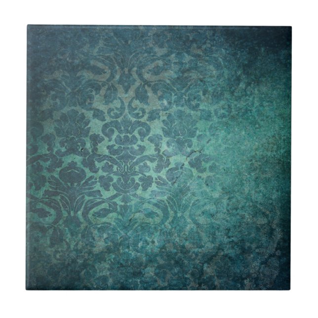 Vintag Blue Damask Tile Fliese (Vorderseite)