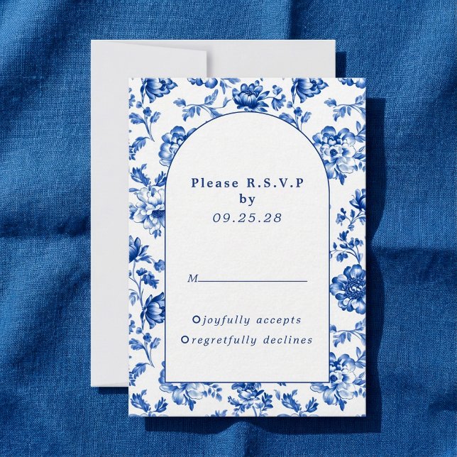 Vintag Blue delsoftware Floral wedding Einladung (Delftware-Inspired Blue Floral arch response rsvp)