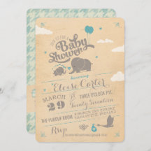 Vintag Blue Elephant Baby Shower Einladungen
